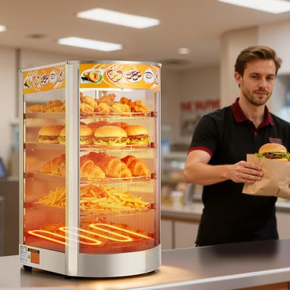 VEVOR 5-Tier Commercial Food Warmer Display, 800W Food Display Warmer with LED Light, Adjustable Shelf and Stainless Steel Frame, 86℉~185℉ Air Heating, 60L for Hamburger, Pizza, Bread, Fried Chicken - size: 5-Tier-63Qt