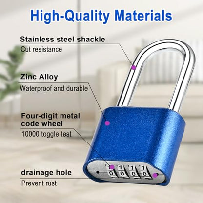 2pcs Long Combination Lock, 4-Digit Heavy Duty Combo Lock - color: 2pcs-Long-Blue