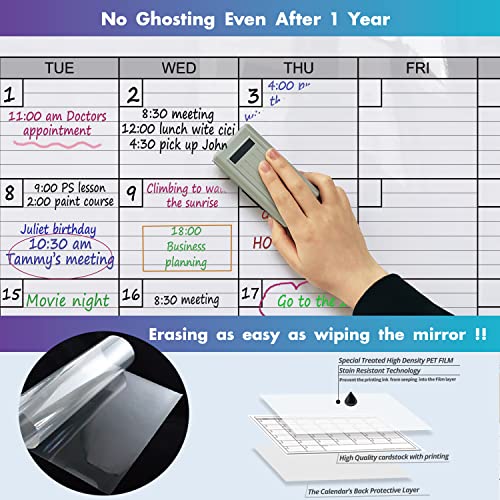 Large Dry Erase Calendar for Wall, 38x50 - color: No Magnetic