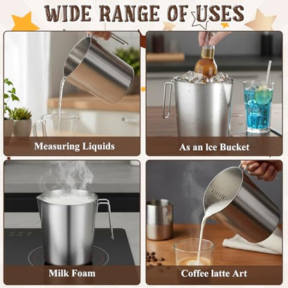 304 Stainless Steel Pitcher with Lid, 70 oz / 2L Measuring Cup