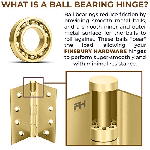 Heavy Duty Door Hinge Matte Brass Ball Bearing 4x4 Inch Heavy Duty - Set of 3 Solid Brass Hinges (Satin Brass) - color: Satin Brass