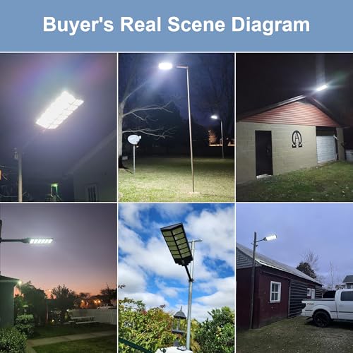 2-Pack Solar Street Light - 9000W Solar Street Lights Outdoor 300000LM, 7000K Commercial Parking Lot Light, Flood Outdoor Lights IP67 Waterproof with Motion Sensor, 3-Year Warranty