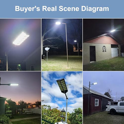 2-Pack Solar Street Light - 9000W Solar Street Lights Outdoor 300000LM, 7000K Commercial Parking Lot Light, Flood Outdoor Lights IP67 Waterproof with Motion Sensor, 3-Year Warranty