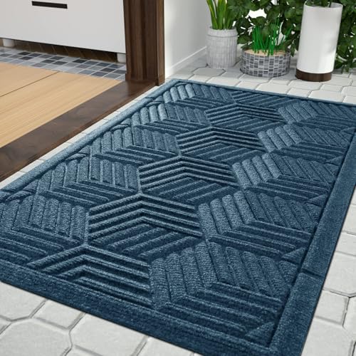 Yimobra Large Door Mat 36x24, All-Season Waterproof Outdoor Mats for Front Door Entrance with Drainage Holes, Heavy Duty Non-Slip Doormat for Garage Patio Entryway Indoor, Blue - color: Blue, size: 36x24 Inch