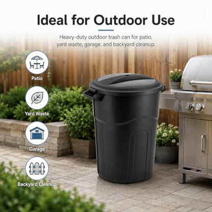 20 Gallon Heavy Duty Trash Can with Click-Lock Lid, Black Plastic Bin