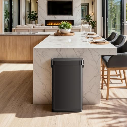 EKO Deluxe Mirage-T 50 Liter / 13.2 Gallon Touchless Rectangular Motion Sensor Trash Can or Recycling Bin, Matte Black Stainless Steel Finish - size: Deluxe Mirage-T 50 liter - Matte Black