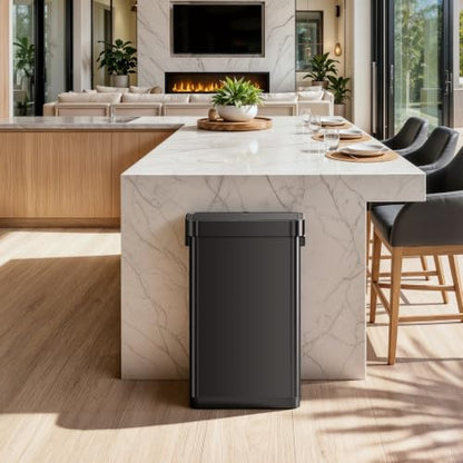 EKO Deluxe Mirage-T 50 Liter / 13.2 Gallon Touchless Rectangular Motion Sensor Trash Can or Recycling Bin, Matte Black Stainless Steel Finish - size: Deluxe Mirage-T 50 liter - Matte Black