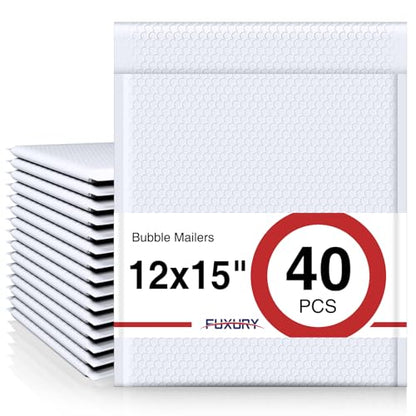 Fuxury Bubble Mailers 12x15" White Padded Envelopes 40 Pack Self-Seal - color: White, size: 12x15" 40PC