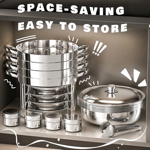 Chafing Dishes for Buffet, 4 Pack 7QT Round Silver, Pre-Assembled Stands - color: Silver