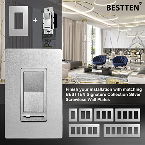 BESTTEN 5 Pack Matte Silver Dimmer Light Switch, Single Pole or 3-Way - color: Matte Silver