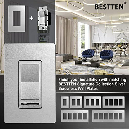 BESTTEN 5 Pack Matte Silver Dimmer Light Switch, Single Pole or 3-Way - color: Matte Silver