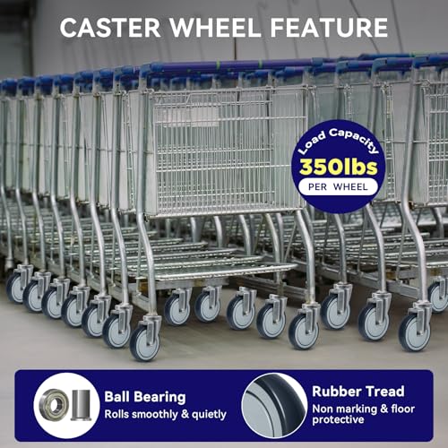 5'' Shopping Cart Wheels Replacement, 5/16" Casters Set of 4 Rubber Wheels for Cart Supermarket Grocery Retail Stores, Each Wheel Load 350lbs (4 Wheel, Grey) - style: Grey (5/16'' Bore)