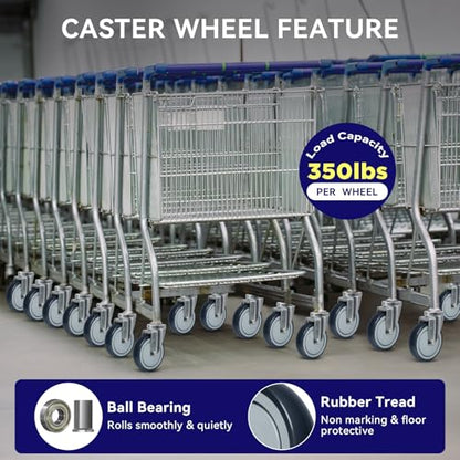 5'' Shopping Cart Wheels Replacement, 5/16" Casters Set of 4 Rubber Wheels for Cart Supermarket Grocery Retail Stores, Each Wheel Load 350lbs (4 Wheel, Grey) - style: Grey (5/16'' Bore)