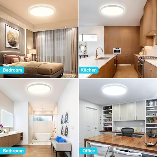 libtit 6 Pack 13 Inch LED Flush Mount Ceiling Light, 3200LM 28W Ultra-Slim LED Ceiling Lights, 3000K/4500K/6000K Selectable Light Fixture for Bedroom, Kitchen, Bathroom, Hallway - White - color: White, size: 13In-6Pack