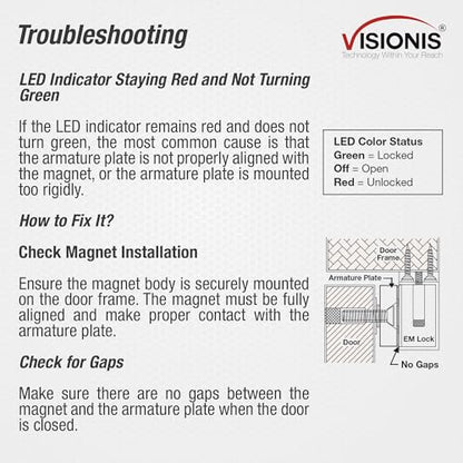Visionis Electromagnetic Door Lock, 600 lbs, LED Sensor, Indoor, 12V 24V - size: Silver Magnetic Lock