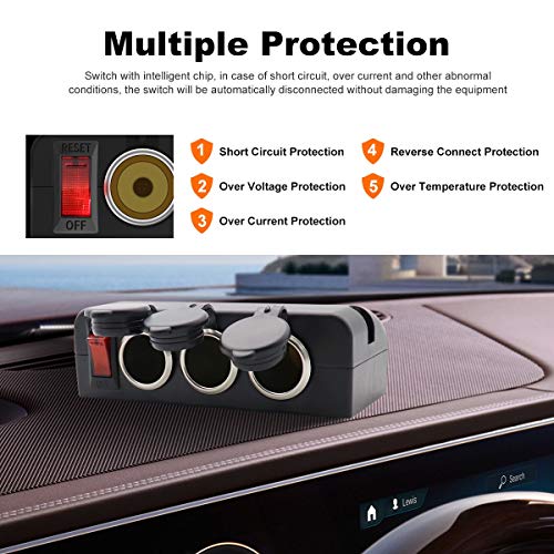 3 Socket Cigarette Lighter Splitter 12V Power Outlet Adapter with LED On/Off Switches for Car Rv Truck Marine Boat - color: 3 Socket Splitter