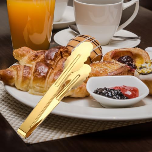 4 Pack Gold Serving Tongs and Spoons for Buffet, Stainless Steel Utensil Salad Tongs Serving Large Spoons for Banquet Catering,9 Inch