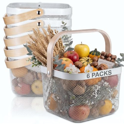 Roshtia 6 Pcs Metal Mesh Basket with Handle, Fall Farmhouse Garden Basket - color: White, size: 9.65 x 9.65 x 7.09 Inch