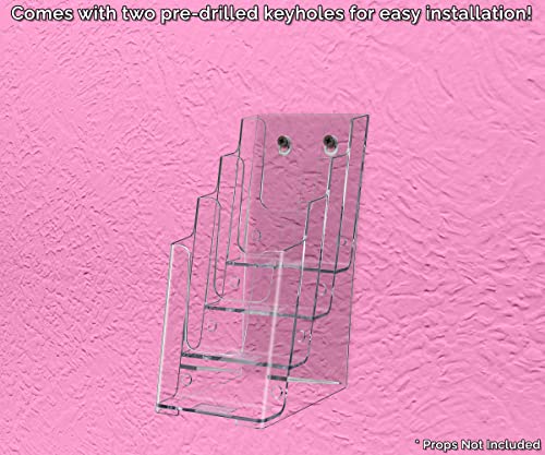 Marketing Holders 4”W Brochure Holder Displays Organizer Handout Take One Advertisements Tri-fold Brochures Acrylic Four Pocket Counter Top or Wall Mount Design Tiered Pamphlet Maps Menu