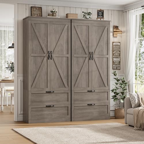 HOSTACK 70" Kitchen Pantry Storage Cabinet, Farmhouse Pantry Cabinet, Grey - color: Ash Grey