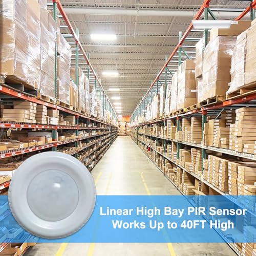 210W LED Linear High Bay LED Shop Lights with PIR Sensor, 4-Pack 31500LM 0-10V Dimmable 5000K Daylight, Adjustable LED High Bay Shop Lights Lighting Fixtures for Garage Warehouse Workshop, UL