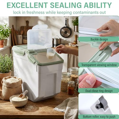 Sunnyray 4 Pcs 33 Lbs Green Rice Flour Storage Bins with Wheels - color: Green, size: 33 lbs