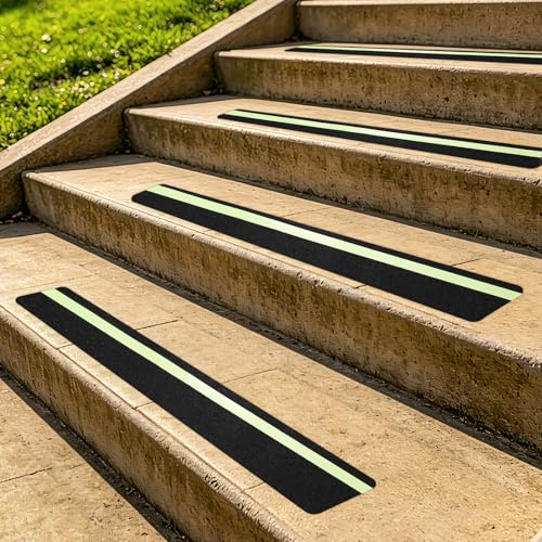 HARFINGTON 10Pcs Outdoor Stair Treads 6"x32" Non-Slip Step Strips Grip Tape - color: Green-Black, size: 6" x 32",0.47"