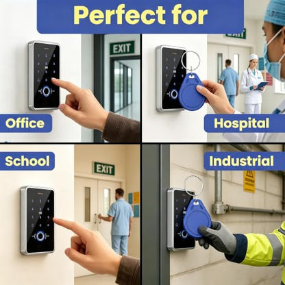 IP68 Waterproof Fingerprint Door Access Control Keypad – RFID 13.56MHz Entry System with Cards, PIN Code, Backlit Touch Panel, Doorbell Function,with 10 Key Fobs,Can be Installed Outdoor - style: F20-10IC