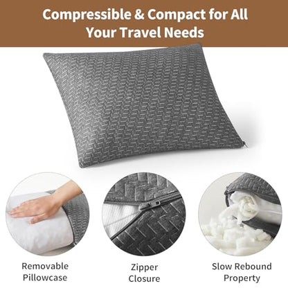 Camping Pillow Travel Pillow Small Shredded Memory Foam Pillow - Compressible Medium Firm, Breathable Cover, Ideal Backpacking Hiking, Airplane and Car - color: Grey, size: M-17.7 X 13.8 Inch