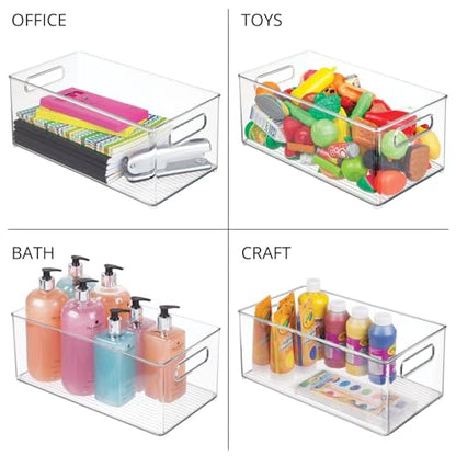 mDesign Plastic Deep Bin Organizer Caddy Container w/ Handles for Nursery, Kitchen, Pantry, Bathroom, Cabinet Storage Organization - Holds Snacks, Bottles, Baby Food Jar, Diaper - 14" Long -Clear - size: 14.5 x 8 x 6 (Pack of 1)