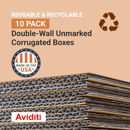 BOX USA Double Wall Shipping Boxes Large 24"L x 18"W x 12"H 10-Pack - Corrugated Cardboard Box for Moving, Mailing, Packing, Packaging and Storage - style: Double Wall