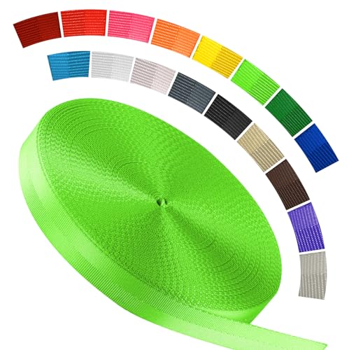 Polyester Webbing Strap 16+Colors – 1"&1.5"&1.9" – 16.5 25 33 55 Yards Heavy Duty Webbing Roll, Flat Webbing Strap for Indoor&Outdoor Gear, DIY Crafting, Repairing - color: Bright green, size: 1"-33 yards