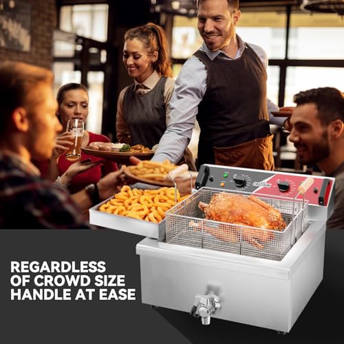CROSSON 24Lbs Electirc Triple Basket Turkey Fryer With Oil Drain Spout,Oil Drain Rack,Commercial Countertop Donut Deep Fryer To Fry a Whole Fish or Turkey - size: Tripple Basket,24L