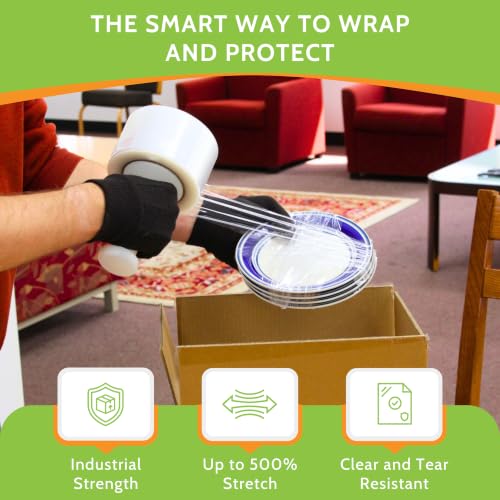 PSBM Mini Stretch Wrap with Plastic Handle, 24 Rolls 2 Inch x 600 Feet 150 Gauge Heavy Duty Clear Plastic Wrap Industrial Strength Shrink Film for Moving, Packing & Shipping - size: 2 Inch, style: 150 GA
