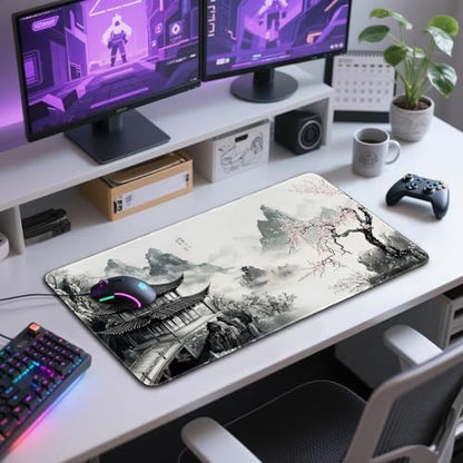 Japanese B&W Cherry Blossoms Gaming Mouse Pad Desk Mat 31.5"x15.7 - color: Black and White