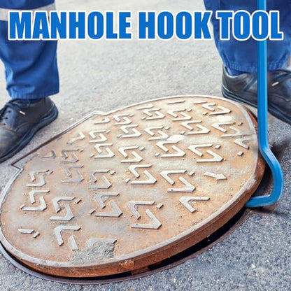 Therwen 2 Pcs 36 Inch Manhole Cover Hook Tool, 5/8" Hex Alloy Steel, Blue - color: Blue, size: 36 Inch