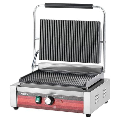 EGGKITPO Commercial Panini Press Grill with Grooved Plates Electric Sandwich Maker with Adjustable Temp Control 110V 1700W 14"×9.5" Ribbed Enamel Plates for Breakfast and Hamburger in Home Kitchen - size: 14"×9.5” Grooved Plate