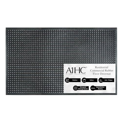 A1HC Heavy Duty Non-Slip Rubber Floor Mat 36" x 60", Anti-Fatigue Water Drainage Mat for Restaurants, Kitchens, Garages, Pools & Wet Areas, Honeycomb Design for Grip, Ideal for Commercial & Home Use - color: Black Hexagonal