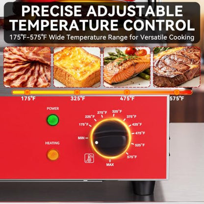 CROSSON 15"×11" Flat ETL Listed Commercial Electric Panini Grill,Hinged Auto Leveling Top Plate Panini Press Sandwitch Maker