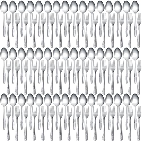 Nuogo 100 Pieces Forks and Spoons Silverware Set Stainless Steel Dinner