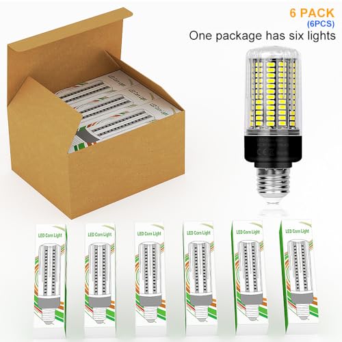 6Pack Led Corn Light Bulb 300W Equivalent 3520 Lumen Super Bright 6000K Daylight Lamp 30W E26/E27 Base Ceiling Fan Bulbs AC85-265V for Kitchen Living Room Home Garage Warehouse Indoor Outdoor Lighting - size: Medium