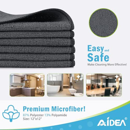AIDEA Grey Microfiber Cleaning Cloth-50PK, Cleaning Rags 12"x 12" Absorbent - color: Grey, size: 12in.x12in.