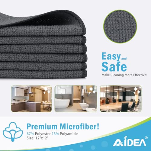 AIDEA Grey Microfiber Cleaning Cloth-50PK, Cleaning Rags 12"x 12" Absorbent - color: Grey, size: 12in.x12in.