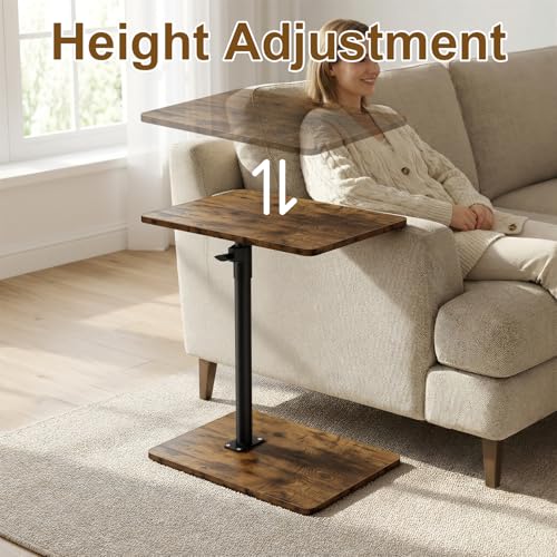 YUHFERA Adjustable C-Shaped Sofa Side Table, Large, Rustic Brown - color: Rich, size: Enlarged