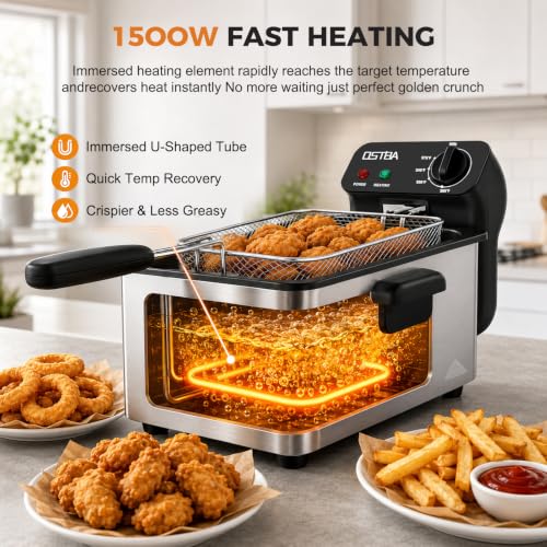 OSTBA Electric Deep Fryer with Basket, 3.2QT Stainless Steel Countertop - size: 3.2QT