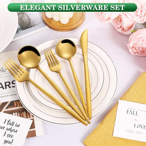 200 Pcs Food Grade Gold Silverware Set, Stainless Steel Cutlery Utensil Set, Mirror Polished Flatware Set for 40 Include Dinner Knife Fork Spoon for Home, Wedding, Restaurant, Dishwasher Safe
