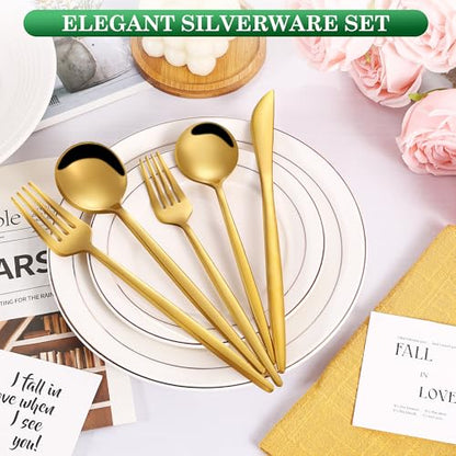 200 Pcs Food Grade Gold Silverware Set, Stainless Steel Cutlery Utensil Set, Mirror Polished Flatware Set for 40 Include Dinner Knife Fork Spoon for Home, Wedding, Restaurant, Dishwasher Safe