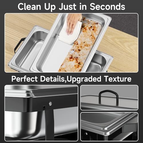 Chafing Dishes for Buffet 4 Pack, 9QT Chafing Dish High Grade Stainless Steel Chafer Complete Set,Steel Handle, Catering Events Complete Buffet Warmer Set (Black, 2) - color: Black, size: 2
