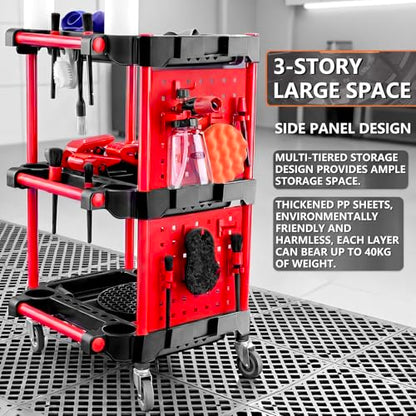 Auto Detailing Cart with Wheels, 3 Tier Rolling Detail Cart - color: Top