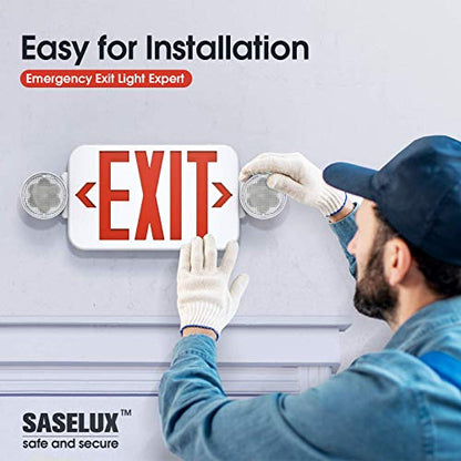 10 Pack Red Led Exit Sign Emergency Light Combo Adjustable Two Head, Double Sided and Battery Backup Exit Light, Contractor Select, AC 120/277V